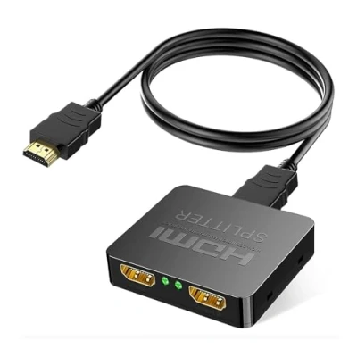 Abbildung von 4K HDMI 1 in 2 Out Splitter, Gleichzeitig Mirror Verteiler, mit Micro USB Stromkabel für Zwei Monitore Unterstützt MacBook, Xbox, PS4, PS3, Blu Ray Player, DVD, HDTV