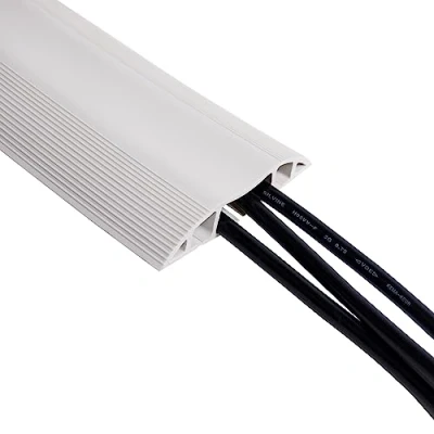 Abbildung von Dataflex Addit Kabelabdeckung 300cm Grau Gerade Kabelrinne mit Anti Rutsch Kanten, Kabelschutz 3 großen separaten Rinnen, geeignet für 6 Kabel von 7mm, Selbstklebeband