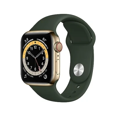 Abbildung von Apple Watch Series 6 (GPS + Cellular, 40 mm) Edelstahlgehäuse Gold, Sportarmband Zyperngrün