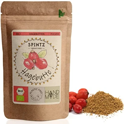 Abbildung von SPINTZ Bio Hagebuttenpulver ganze Hagebutte gemahlen Echtes Hagebutten Pulver aus biologischem Anbau vegan vegetarisch natürliches Gewürz ohne Zusätze (500g)