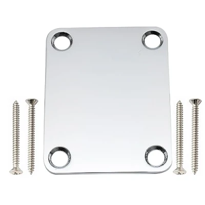 Abbildung von Musiclily Pro Stahl 4 Loch Halsplatte für Strat Tele Style E Gitarre oder Bass, Chrom