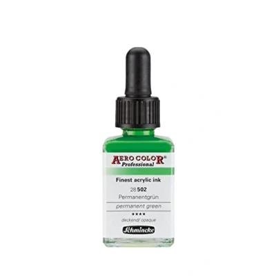 Abbildung von Schmincke AERO COLOR® Professional, Permanentgrün, 28 ml, 502 023, feinst flüssige, farbstarke Acrylfarbe für Acrylmalerei, Airbrush, Mixed Media