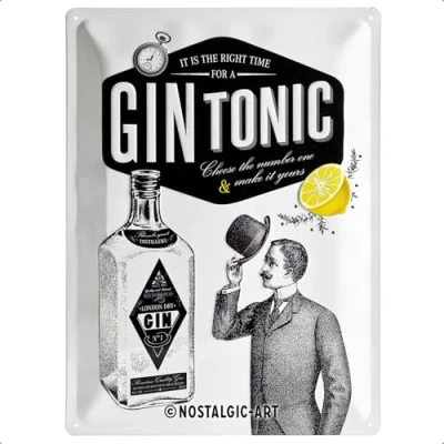 Abbildung von Nostalgic Art Retro Blechschild, 30 x 40 cm, Gin Tonic Geschenk Idee als Bar Zubehör, aus Metall, Vintage Design