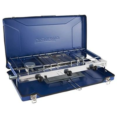Abbildung von Campingaz Zweiflammkocher Camping Vario Fold, zum Kochen und Überbacken, klappbar, Art. 2000028967, blau