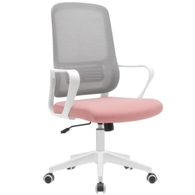Abbildung von BAKAJI Sedia da Ufficio e Grigio Poltrona Scrivania Girevole Regolabile Bürostuhl, Legierter Stahl Nylon, Rosa und Grau, 57 x 98 108 cm
