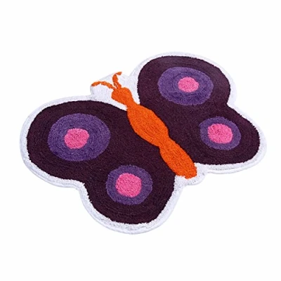 Abbildung von Homescapes Kinderteppich lila Schmetterling Bunter Teppich, Vorleger 55 x 80 cm. Farben: und orange. Geeignet für Badezimmer oder Kinderzimmer.