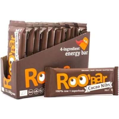 Abbildung von Roobar Rohkostriegel Kakaonibs Milchfrei &amp; Glutenfrei, 100% Bio, Vegan, Superfoods, ohne raffinierten Zucker 12 x 30g Superfood Riegel