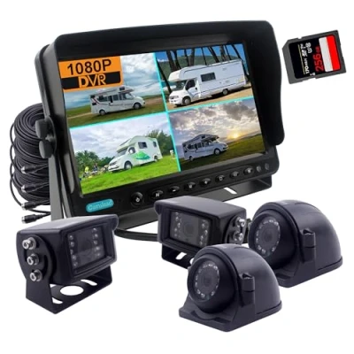 Abbildung von CAMSLEAD 7 Zoll Monitor 1080P HD Rückfahrkamerasystem, DVR Recorder, Unterstützung für 256 GB SD Karte, 4 Kanal Eingang, Quad Split Screen, Rück und Seitenkamera LKW Anhänger Wohnmobile