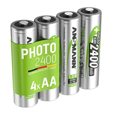 Abbildung von ANSMANN wiederaufladbar Akku Batterie Mignon AA 2400mAh NiMH ohne Memory Effekt 4er Pack Photo Fotoakku Digitalkamera