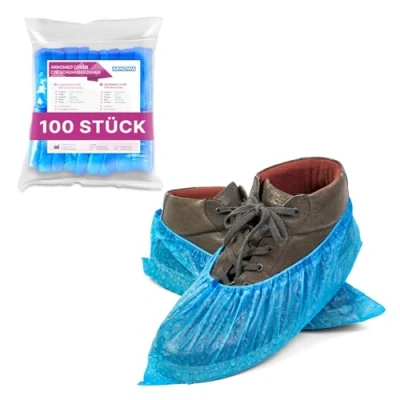 Abbildung von ARNOMED Schuhüberzieher Einweg Stark, Blaue CPE Überziehschuhe, Regenschutz Überschuhe, Schuh Überzieher wasserdicht, latexfreie Schuhschutz, Überzug für die Baustelle (100 Stück, Klassik 3g)