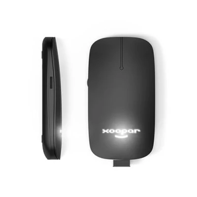 Abbildung von Xoopar Kabellose Maus 2,4 G ohne Batterien Bluetooth wiederaufladbar mit Computer verbunden Ultra Slim Pokket aus recyceltem Kunststoff (schwarz)