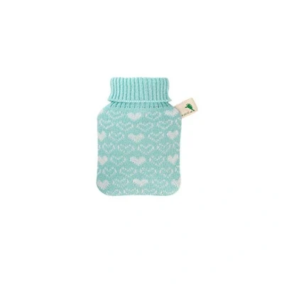 Abbildung von Hugo Frosch Wärmflasche Mini 0,2 l mit Strickbezug mint Herzen, Made in Germany