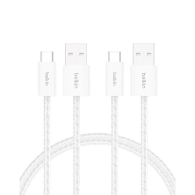 Abbildung von Belkin 2er Pack geflochtenes USB A auf C Ladekabel, 1,5 m, 15W, biegsames, flexibles Schnellladekabel, kabel für iPhone 16 und 15, Galaxy S25, Pixel 9, iPad Pro usw. Weiß