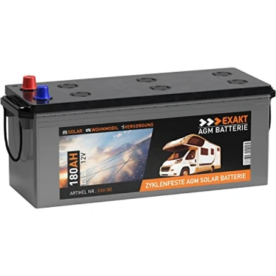 Abbildung von EXAKT AGM Batterie 180Ah 12V C100 statt 170Ah 160Ah Solarbatterie Wohnmobil Solar Boot Camping Versorgung Verbraucherbatterie