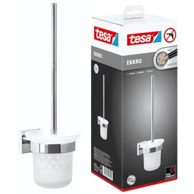Abbildung von tesa WC Reinigungsbürste EKKRO Bürstenhalter ohne Bohren 39 cm : 11,6 14,7 cm, Badezimmer, Gäste WC, Wandmontage, (Packung, 1 tlg), selbstklebende Bürste chrom silber glänzend