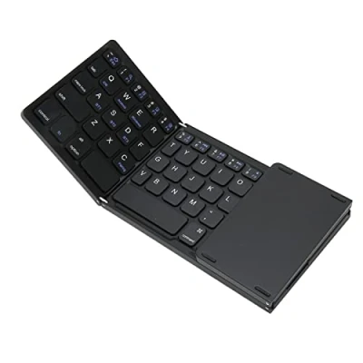 Abbildung von Faltbare Bluetooth Tastatur mit Touchpad, Tragbare Funktastatur Im Taschenformat, Wiederaufladbare, Dreifach Gefaltete, Kabellose Falttastatur für Android, Windows,