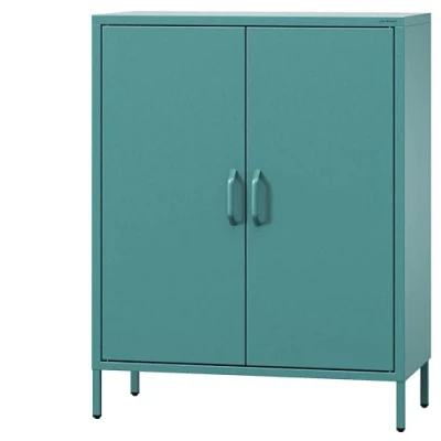 Abbildung von Jan Nowak Sideboard aus Metall, Kommode Glitzernd mit Doppeltür VITO Magnetverschluss, Verstellbare Einlegeböden Highboard Wohnzimmer, Flur, Industriedesign 80 x 101,5 40 cm Marine