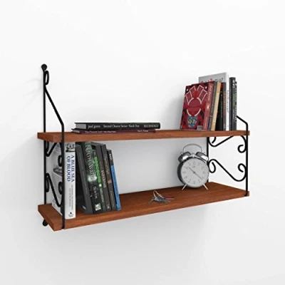 Abbildung von Elegant Wall Shelf, Walnut Finish, 72 x 51 20 cm 100% Melamine Coated Particle Board, Metal Bracket Assembled, Traditional Oriental Design, Perfect for Home &amp; School