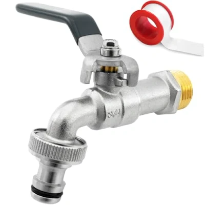 Abbildung von SHYNE Premium 3/4 Zoll Wasserhahn aus Messing rost und frostsicher + Gratis Schlauchanschluss PTFE Band E Book für Garten, Waschmaschine, Regentonne