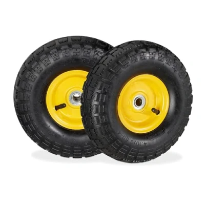 Abbildung von Relaxdays 2X Sackkarrenrad 4.1/3.5 4, luftbereifte Ersatzräder, 16 mm Achse, 136 kg, Stahlfelge, 260x85 mm, schwarz gelb