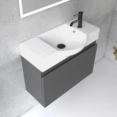 Abbildung von Alpenberger Badmöbel Set Waschbecken mit Unterschrank 55 cm Breit Badezimmerschrank Badschrank Schmal Badezimmermöbel Waschtisch Schrank Klein Waschbeckenunterschrank Anthrazit