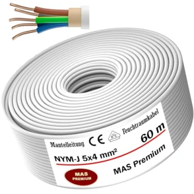 Abbildung von MAS Premium Feuchtraumkabel Stromkabel 5 200m Mantelleitung NYM J 3x1, 2,5 4 6 10 oder 5x1,5 16 Elektrokabel für feste Verlegung (NYM 5x4 mm², 60m)