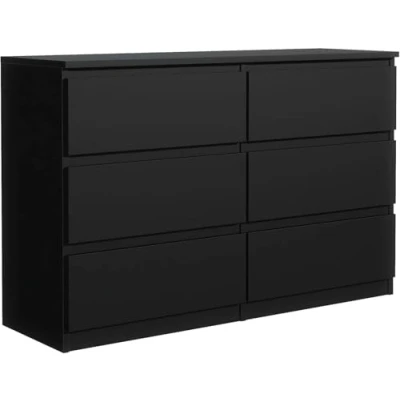 Abbildung von meble masztalerz Kommode Schwarz Matt mit 6 Schubladen 140 cm, Sideboard Wohnzimmer, Schlafzimmer H: 78,5cm, B: 138,6 T: 39 cm Schubladen, Schubladenschrank
