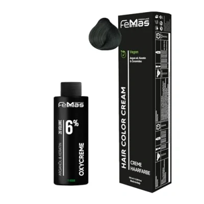 Abbildung von Femmas Haarfarbe Set Grün I Hair Color Cream 100ml + Oxycreme 6% Permanente Haar Coloration Entwickler Schonend &amp; langanhaltend Salon für Zuhause