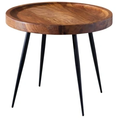 Abbildung von FINEBUY Beistelltisch (46x40x46 cm Sheesham Massivholz Metall Rund Modern), Kleiner Wohnzimmertisch, Sofatisch Kaffeetisch