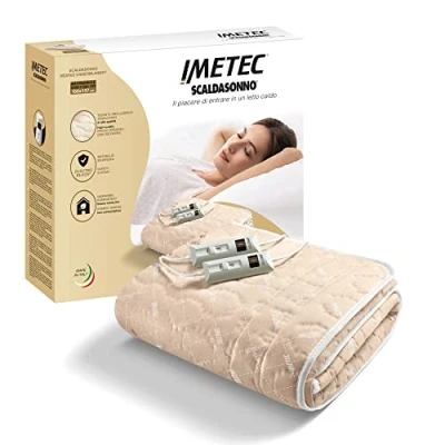 Abbildung von Imetec Scaldasonno, Wärmeunterbett für Doppelbetten 150x137 cm, niedriger Stromverbrauch, 2 Steuereinheiten mit Temperaturen, gestepptes Gewebe, Made in Italy, hand und maschinenwaschbar