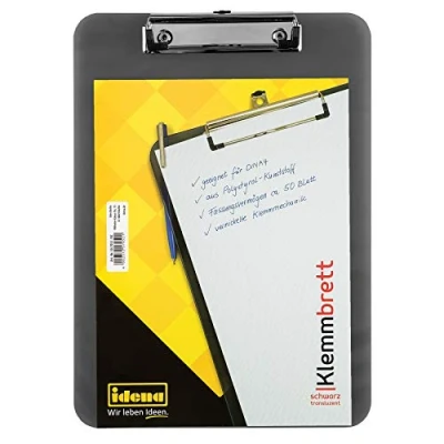 Abbildung von Idena 507052 Klemmbrett für DIN A4 vernickelte Klemmmechanik, transluzent, schwarz