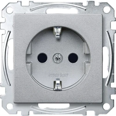Abbildung von Schneider Electric Merten MEG2400 0460, SCHUKO Steckdose, erhöhter Berührungsschutz, Schraub Liftklemmen, aluminium, System M