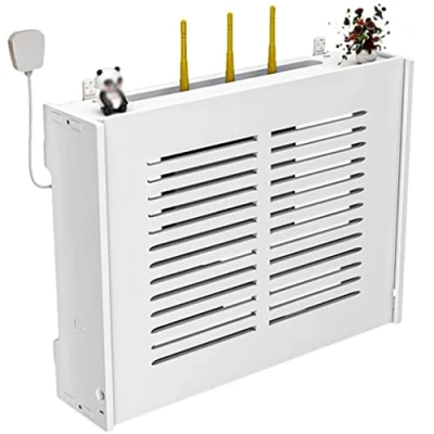 Abbildung von Ablagegestelle Schwebendes Regal, WLAN Router Aufbewahrungsboxen, Wandbehang, Steckerbrett Aufbewahrungsregal, Holzkiste, Kabel Stromkabelhalterung (Color : Weiß, Size 47x11x36cm)