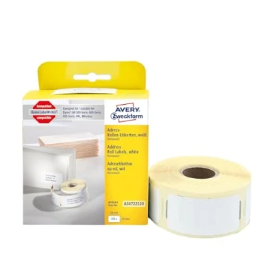 Abbildung von AVERY Zweckform AS0722520 Dymo LabelWriter Adressetiketten kompatibel zu S0722520 (25x54mm, 1 Rolle500 Adressaufkleber, selbstklebend, für LW Etikettendrucker/Beschriftungsgerät/Etikettenband)