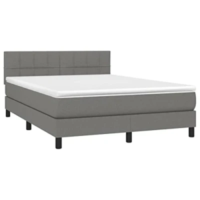 Abbildung von vidaXL Boxspringbett mit Matratze LED Bett Bettgestell Doppelbett Polsterbett Hotelbett Bettrahmen Lattenrost Schlafzimmerbett Dunkelgrau 140x190cm Stoff