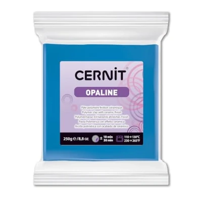 Abbildung von Cernit CE0880250261C Block Modelliermasse (Polymer) OPALINE, halb transluzent, ofenhärtend, sofort gebrauchsfähig, 250g ideal für DIY, Schmuck &amp; Figuren, Einsteiger Hobbykünstler, Blau 1 Stück