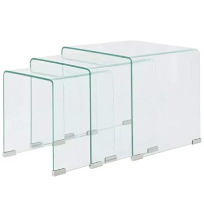 Abbildung von Festnight 3er Set Satztisch Beistelltisch Glastisch Couchtisch Koffeetisch aus GEH?rtetem Sicherheitsglas Transparent