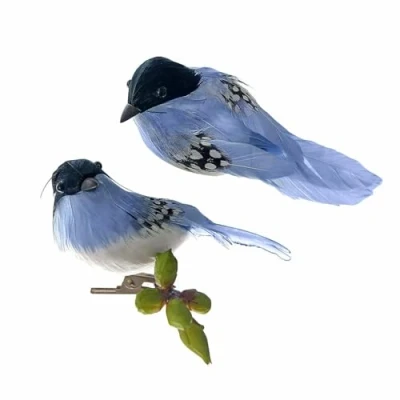 Abbildung von Loberon Deko Vogel 2er Set Penelopé, feine Handarbeit, natürliche Optik, mit Klammern überall zu befestigen, Tierfiguren, Dekoration, Entenfedern, Schaumstoff, Eisen, blau