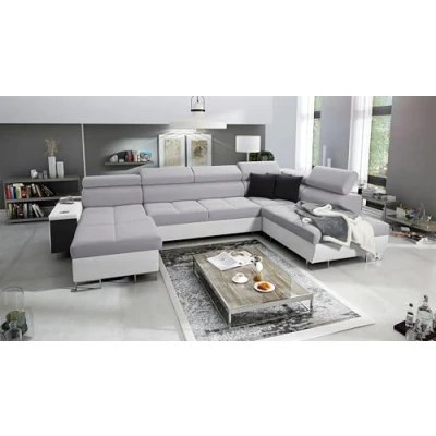 Abbildung von All4All Ecksofa mit Schlaffunktion Margo VI 360x221 cm Schlafsofa Bettkasten Wohnlandschaft in U Form XXL Sofa Seite Links Gewebe Kunstleder Hellgrau/Weiß Modern 26