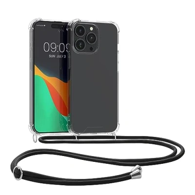 Abbildung von kwmobile Necklace Case kompatibel mit iPhone 15 Pro Hülle Silikon Cover Handykette Band Handyhülle Transparent Schwarz