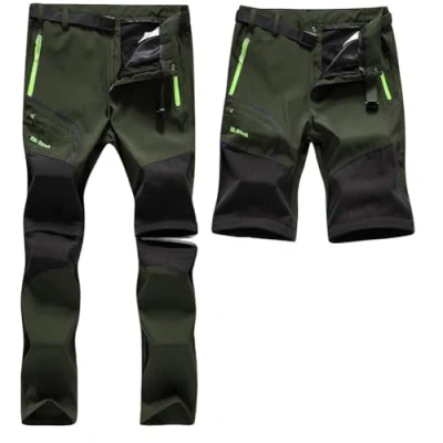 Abbildung von SANMIO Herren Wanderhose Zip Off Atmungsaktiv Wasserdicht Softshellhose Outdoor Funktionshose Trekkinghose Entfernbar Schnell Trockend (mit Gürtel) Grün, S