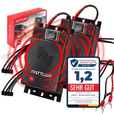Abbildung von PATTLER® Marderschreck Auto Anschluss an 12V Autobatterie Effektive Marderabwehr für mit Ultraschall Sofortiger &amp; Langfristiger Marderschutz im Motorraum 2 Stück