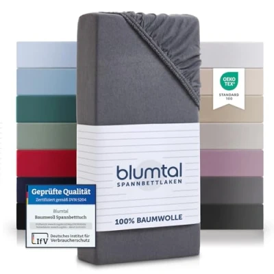 Abbildung von Blumtal Spannbettlaken Basics Baumwolle, Gummizug: Rundum, (1 Stück), atmungsaktiv, strapazierfähig und faltenfrei aus 100% Baumwolle