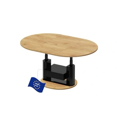 Abbildung von designimpex Couchtisch HPM 111 Hochglanz ausziehbar höhenverstellbar mit Schublade, Farbe:Eiche Natur Schwarz