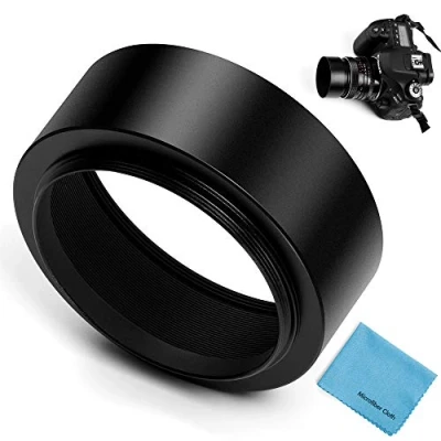 Abbildung von Fotover 58mm Schraube Berg Metall Standard Gegenlichtblende mit Center Pinch Objektivdeckel Kompatibel Canon Nikon Sony Pentax Olympus Fuji Sumsung Leica Kamera + Reinigungstuch
