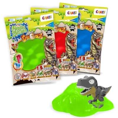 Abbildung von CRAZE Magic Slime Bag Surprise Dino 6er Pack Schleim Kinder im Beutel, 6x75ml mit Dinosaurierfigur Inneren, Set Überraschung, geruchsneutral, rückstandsfrei