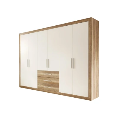 Abbildung von Stella Trading FERNANDO Schlichter Kleiderschrank 6 türig Vielseitiger Drehtürenschrank in Monument Oak Optik, Weiß 298 x 225 59 cm (B/H/T)