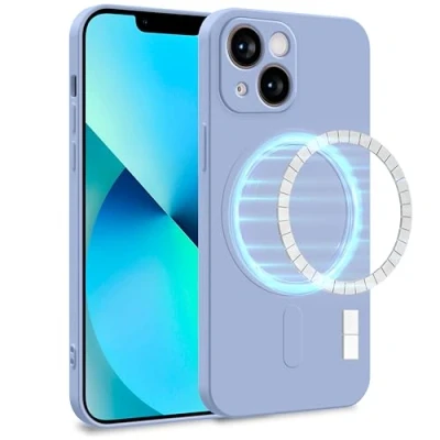 Abbildung von MyGadget Hülle für Apple iPhone 13 Mini [ kompatibel mit MagSafe ] Zweilagige Handyhülle Kameraschutz Cover Innenfutter &amp; Silikon außen Hell Lila