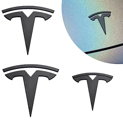 Abbildung von Modell Y Auto Etikett Set: 3 Stücke Emblem Logo, Mattschwarzes Zubehör für Vorne/Hinten/Lenkrad
