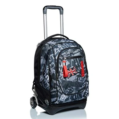 Abbildung von Seven TROLLEY, Rucksack mit Trolleyfunktion, 3 in 1, Schulranzen Rollen, Abnehmbarer Rucksack, ab 1. Klasse, für Schule, Gymnasium, Reisen&amp;Freizeit, Mädchen&amp;Jungen, mehrfarbig, NEW TECH KEEP FLAG